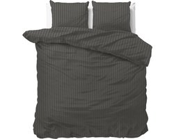 Lits-jumeaux dekbedovertrek (dekbed hoes) antraciet grijs / donkergrijs gestreept met fijne smalle strepen / banen 240 x 220 cm (rustig uni beddengoed voor jong en oud, cadeau idee Sint & Kerstmis!)