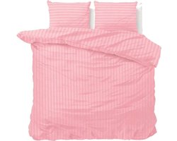 Lits-jumeaux dekbedovertrek (dekbed hoes) zachtroze / licht roze (baby rose) gestreept met fijne smalle strepen / banen 240 x 220 cm (rustig uni beddengoed meiden / meisjes slaapkamer / tieners!)