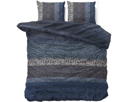 Lits-jumeaux flanellen dekbedovertrek (dekbed hoes) blauw / grijs / antraciet kreukel patroon gestreept / brei motief van grof garen / wol FLANEL KATOEN 240 x 220 cm (warm en zacht voor de winter)