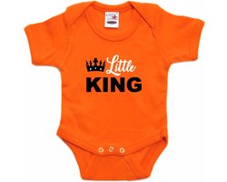 Little king Koningsdag romper met kroontje oranje - babys - Kingsday baby rompers / kleding 92