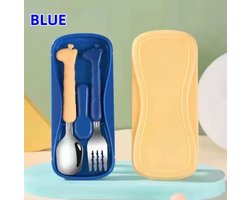 Little Olives - Vork en Lepel - Reisset - Baby bestek - Kinder bestek - Baby servies – Meeneem bestek – Picknick servies - Blauw - Geel - schattig bestekset - giraffe bestek