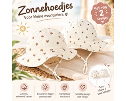 Little Olives - Zomerhoedje Baby Set van 2 - UV-bescherming 50+ - Kinder Zomerhoedje Meisje - Baby Zonnehoed met Kindband - UV beschermend - Hartjes en Stippen - Zomerhoedje voor Baby en Peuter - Kraamcadeau