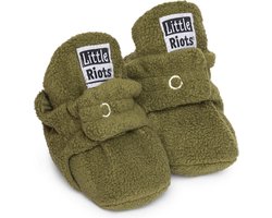 Little Riots - babyslofjes  - fleece original - olijf groen - slofjes voor je baby, dreumes en peuter voor jongens en meisjes -  0-3 Maanden (9cm) - schoenmaat  13-15