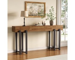LITTLE TREE 160 cm Smalle Landhuis Stijl Consoletafel – Ruimtebesparend Voor Hal & Woonkamer – Als Banktafel, Bureau Met Metalen Frame – Rustiek Bruin