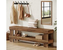 LITTLE TREE 2‑Laags Landelijke Entreebank - 150 x 40 x 48 cm - MDF Schoenen‑ en Bedbank - Bank voor Hal, Entree, Slaapkamer, Woonkamer - Rustiek Bruin