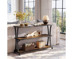 LITTLE TREE 3-Laags Industriële Consoletafel - Rustiek Smalle Salontafel / Haltafel - Opbergplanken - Woonkamer & Hal