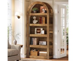 LITTLE TREE Boekenkast – 5-laags – Gebogen Design – Landelijke Stijl – 180 cm – Smal Houten Rek – Bruin – Woonkamer Slaapkamer Kantoor