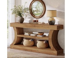 LITTLE TREE Boerderijstijl Consoletafel - 160 X 30 X 80 cm - Met Opbergruimte - Gebogen Ontwerp - Lichte Walnoot - Voor Woonkamer En Slaapkamer