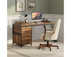 LITTLE TREE Computerbureau 150 cm - Met 3 lades - Omkeerbaar rek - Industrieel design - PC bureau met opbergruimte voor thuiswerkplek