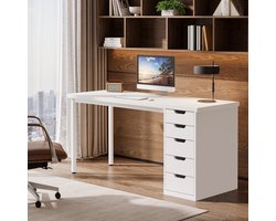 LITTLE TREE Computertafel - 119 x 45 x 75cm - Met 5 Lades - Modern Schrijftafel - Metalen Frame - Wit - Werktafel voor Thuiskantoor