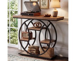 LITTLE TREE - Console Tafel 4-Laags - 105 X 35 X 85 Cm - Rond Metalen Frame - Smalle Houten Gangtafel - Bruin