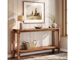 LITTLE TREE Console Tafel - Industriële Woonkamer Sofa Tafel - met 2 Planken - Farmhouse Design - Bruin - Voor Hal, Entree of Achter de Bank - 160 X 30 X 80 cm