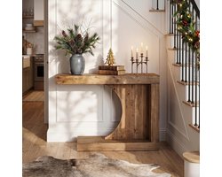LITTLE TREE Consoletafel - 100 x 30 x 76 cm - Landelijke stijl‑moderne boogvorm - Smalle tafel voor hal en achter de bank - Decoratief voor woonkamer -Bruin
