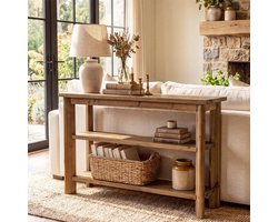LITTLE TREE Consoletafel - 105 x 30 x 80 cm - Met Twee Open Opbergplanken - Slank Profiel - Rustieke Landelijke Stijl - Sofa Tafel Voor Hal En Woonkamer - Bruin