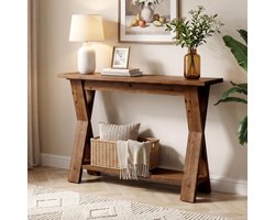 LITTLE TREE Consoletafel - 105 x 30 x 80 cm - Met X-Vormige Poten - 2 Open Planken - Rustieke Landelijke Stijl - Slank Ontwerp - Voor Hal En Woonkamer - Bruin
