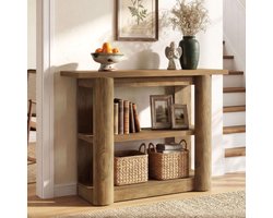 LITTLE TREE Consoletafel - 105 x 30 x 80 cm - Schmal - 3 Ablageebenen - Industrieel - Braun - Console Tafel voor Hal, Woonkamer, Entree