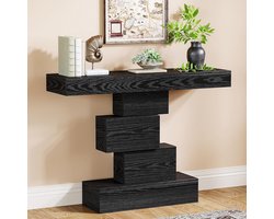 LITTLE TREE Consoletafel - 108 x 30 x 80 cm - Landelijke stijl - Smalle bijzettafel - Geometrische voet - Geschikt voor woonkamers en hallen - Zwart