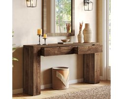 LITTLE TREE Consoletafel - Sidetable - Massief Hout - Rustiek Bruin - 160 x 30 x 80 cm - Met 2 Laden - Voor Hal, Entree, Woonkamer