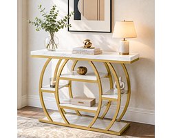 LITTLE TREE Consoletafel - Sidetable - Metaalframe & Marmerblad - Goud & Wit - Modern - 105 x 30 x 80 cm - Multifunctionele tafel - voor Entree, Hal, Woonkamer
