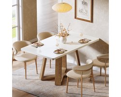 LITTLE TREE Eettafel - Keukentafel - Houten Onderstel - Wit Bruin - Modern - 120 x 79 x 75 cm - Compact Model - Voor 4 Personen