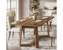 LITTLE TREE Eettafel Keukentafel - Voor 4-6 personen - 120 x 80 x 76 cm - Rechthoekig modern model - MDF - Met massief houtlook