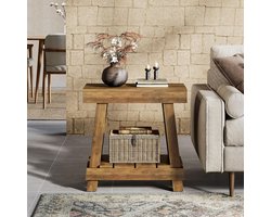 LITTLE TREE Eindtafeltje - Met 2-Tier Opbergplanken - Landelijk Stijl - Bijzettafeltje met Stevig Onderstel - Voor Woonkamer & Slaapkamer