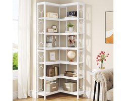 LITTLE TREE Hoekplank - 7 Lags Industrieel Boekenrek in Hout en Metaal - 60 X 60 X 200 cm- Voor Woonkamer en Kantoor - Wit Natuur