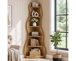 LITTLE TREE Hoekrek - 45 x 45 x 175 cm - 6 Niveaus Boekenplank - Golfontwerp - Modern Staand Rek - Ruimtebesparend - Vintage Bruin