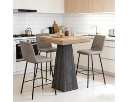 LITTLE TREE Hoge Bartafel - 60x60x100 cm - Vintage design - Voor keuken en bar - Bruin-Grijs