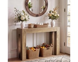 LITTLE TREE Houten Consoletafel - 105 x 30 x 82 cm - Boerderijstijl - Smal Ontwerp - Geschikt Voor Gang En Woonkamer - Lichtbruine