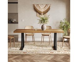 LITTLE TREE Houten Eettafel - 160 X 80 X 75 cm - Stevige Metalen Poten - Voor Woonkamer/Diner - Compact ontwerp - Rustieke Bruine