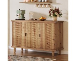 LITTLE TREE Houten Opbergbuffet - Massief Hout - Natuur - Midden Eeuw Stijl - 3 Deuren Met Verstelbare Legplanken - Voor Keuken En Entree