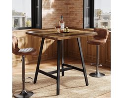 LITTLE TREE Industrieel Bartafel 79x79x90 cm - Dik Tafelblad - Rustiek Bruin & Zwart - Voor Woonkamer & Feesten