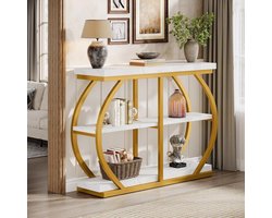 LITTLE TREE Industriële 3-laags Consoletafel 105 cm – Wit-Goud Met Opbergplanken – Voor Woonkamer & Hal