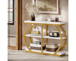 LITTLE TREE Industriële 3-laags Consoletafel 105 x 30 x 80 cm – Wit-Goud Met Opbergplanken – Voor Woonkamer & Hal