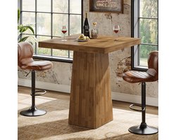 LITTLE TREE Industriële stijl - Vierkante bartafel - 80 x 80 x 100 cm - Metalen frame - Bartafel op toonbankhoogte - voor thuisbar, café, koffiebar en bistro - Eiken/walnoot afwerking