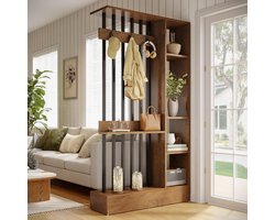 LITTLE TREE - Kamerscherm Hout - 100x30x180 cm - Met planken en kapstokken - Bruin - Voor woning en kantoor
