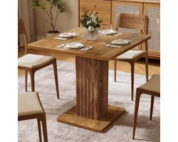 LITTLE TREE Kleine Eettafel voor 2 tot 4 personen - 90 × 80 × 75 cm - Landelijk design met geribbeld onderstel - Houten keukentafel voor thuis - Bruin