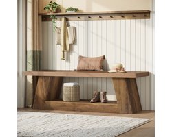 LITTLE TREE Landelijke Bankje - 160x35x45 cm - 2 lagen - Massief Hout- Met opbergruimte voor hal - Bruin