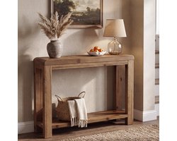 LITTLE TREE Landelijke Banktafel 105cm - Massief hout - Console tafel met Opbergplanken - Bruin