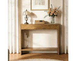 LITTLE TREE Landelijke Consoletafel - 105 x 30 x 80 cm - 2 lagen - Geribbelde poten - Rustiek Bruin