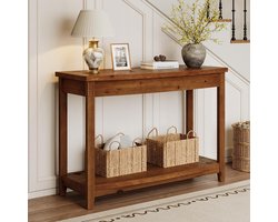 LITTLE TREE Landelijke Consoletafel - 105 x 35 x 80 cm - Massief Hout - Met opbergplank - Vintage Bruin