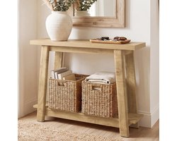 LITTLE TREE Landelijke Consoletafel - 105 x 35 x 80 cm - Met opbergruimte voor kleine ruimtes - Klassieke 2‑laags smalle entreetafel - Tafel achter de bank voor hal en woonkamer - Lichtbruin