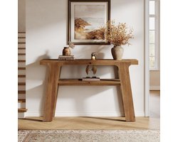 LITTLE TREE - Landelijke Consoletafel - 120x30x80 cm - Massief Hout - Dubbellaags - Eenvoudig monteren- Bruin