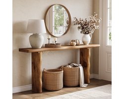 LITTLE TREE Landelijke Consoletafel - 160 x 30 x 80 cm - Massief Hout - Voor Hal En Woonkamer - Achter De Bank Te Plaatsen - Rustiek Bruin