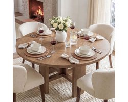 LITTLE TREE Landelijke Ronde Eettafel - 120 x 120 x 75 cm - Voor 6 personen - Lichtbruin