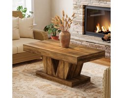 LITTLE TREE Landelijke Salontafel 120 cm – Houten Salontafel met Dik Onderstel – Modern Rustiek – Bruin