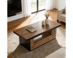 LITTLE TREE Landelijke Salontafel - 120x60x45 cm - Massief Hout - Open vakken - Bruin en Zwart