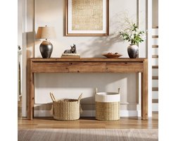 LITTLE TREE Massief Hout Console Tafel - 160cm Lang - 3 Laden - Ronde Hoeken - Smalle Sidetable - Landelijke Stijl - Voor Hal, Gang & Woonkamer (Landelijke Bruin)