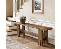 LITTLE TREE Massief Houten Entreebank - 150 x 30 x 45 cm - Schoenenbank met opbergplank - Smalle bank voor de hal